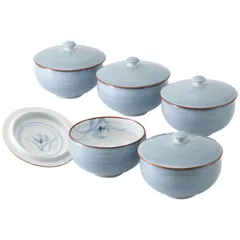 新品 西海陶器 波佐見焼 「 グレー蘭 」 湯呑み 5点セット 蓋付 食器セット カップ 煎茶碗 汲出 直径約9.5×高さ7.5cm 電子レンジ 食洗機対応 日本製