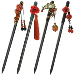 4本セット 簪 かんざし 一本挿し 木製 和装 髪飾り タッセル 一本簪 花 揺れる 浴衣 和装 中華風 漢服 卒業式 成人式 レディース ヘアアクセサリー