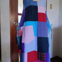 104★USEDデニムリメイク★エプロンドレス★SからLLサイズ★パッチワーク★ジーンズリメイク★