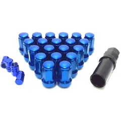 【エスティーエスミチコ】 ホイールロックナット 外７角 M12 P1.25 P1.5 選べる２サイズ ７色 4穴 5穴 6穴 エアバルブキャップセット 盗難防止 (26 青 P1.5 5穴用 20個)