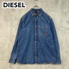 DIESEL ディーゼル リバーシブル デニムシャツ チェックシャツ 長袖 ネルシャツ 切替 ロゴ 刺繍 ウエスタンシャツ メタルボタン デニムジャケット ライトアウター インディゴ 赤 紺 白 メンズ XS  ★ ◇■