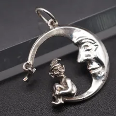 M468 ヴィンテージ ペンダント トップ ムーン 三日月 スター 妖精 ドワーフ 小人 デザイン シルバー チャーム ヘッド