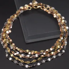 M091 ヴィンテージ 925刻印 3連 デザイン ネックレス ゴールド シルバー ピンクカラー チェーン