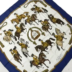 HERMES(エルメス) スカーフ美品  カレ90 白×ネイビー×マルチ REPRISE