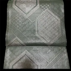 T-363　帯　袋帯　正絹佐賀錦　シルバー　六通　絹　レディース　織帯　フォーマル