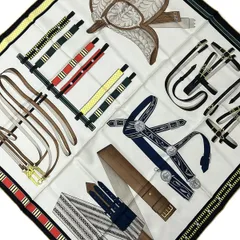 HERMES(エルメス) スカーフ新品同様  カレ90 アイボリー×黒×マルチ LETTRES EQUESTRES