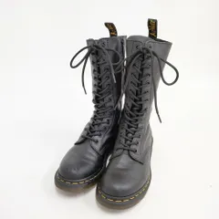 Dr.Martens 14ホール UK5 レザー サイドジップ ロング ブーツ ブラック レディース ドクターマーチン【中古】6-0106G◎