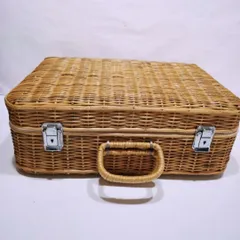 【中古】籐製 ラタン バスケット トランク カバンピクニックトランク 天然素材 レトロ