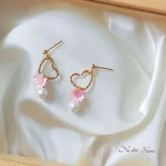 No.411　ハートピンク　本物のお花のピアス　イヤリング