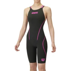 アリーナ ARENA レーシングワンピーススパッツ(オープンバック・ハーフレッグ) 水泳 レーシングウェア (AS5SRC12L)、(BKPK)ブラックｘピンク