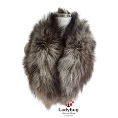 SAGA FOX　フォックスファー　ショール　リアルファー　着物ショール　ティペット　ブラウン　ホワイトミックス　幅16　長さ78