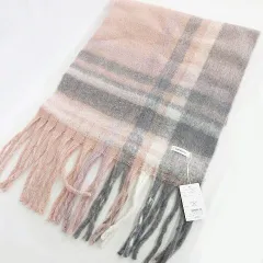 ヴァニーユー VANNIE U マフラー ストール ショール フリンジ チェック ピンク グレー F