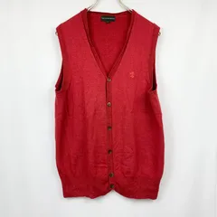 美品✨  THE SCOTCH HOUSE ザスコッチハウス ニット ベスト レッド 毛混 フォーマル  刺繍ロゴ 大きめ ゆったり Vネック 赤 刻印ボタン