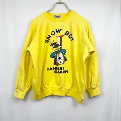 ダメージ良✨ アディガリ スノーボーイプリントスウェット イエロー 綿 100 ヴィンテージ風 ユニセックス ポップ レトロ トップス トレーナー ストリート 黄色 希少 レア 1点物 カジュアル 派手 個性的  オーバーサイズ ゆるだぼ 春 秋 冬