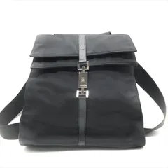 美品 GUCCI グッチ ナイロン キャンバス レザー ジャッキー シルバー金具 リュック レディース ファッション 鞄 かばん ブラック r745
