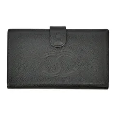 【名東】シャネル 二つ折り がま口 長財布 ブラック 黒 ゴールド金具 キャビアスキン レザー 財布 ウォレット