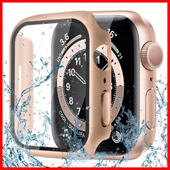 【在庫処分】カバー カバー Watch用 Watch用 Apple Apple 全面保護 耐衝撃 高耐久 高透過率 ゴールド 強化ガラス 硬度9H 防水 アップルウォッチ用 超薄型 45mm対応 11/10/9/8/7/6/5/4/SE3/SE2/SE Ser
