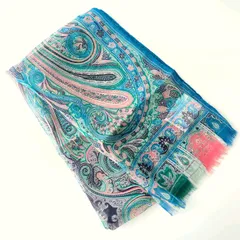 K エトロ ETRO スカーフ シルク 100% ペイズリー 青 ブルー ストール 美品 51217Z34-11