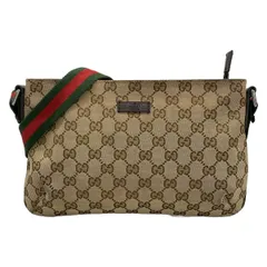 GUCCI(グッチ) ショルダーバッグ GG柄,シェリー(ウェブ) 189749 ベージュ×ダークブラウン レザー