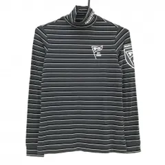 【美品】パーリーゲイツ 長袖ハイネックシャツ グレー×白 ボーダー 微起毛素材 ストレッチ レディース 0(S) ゴルフウェア PEARLY GATES