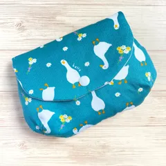 ハンドメイド ポーチ フラップポーチ アヒル柄 アニマル