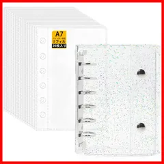 【人気商品】女の子 6穴クリアバインダ はがせる 透明 シール手帳 クリアバインダー シール帳 小物整理 推し活グッズ （クリアラメA7バインダー SONGSONG × 厚手PPフィルム(20枚入り)14.5*11CM）