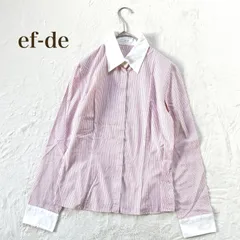 エフデ 長袖シャツ ストライプ柄　オフィスカジュアル　白衿 綿100% M