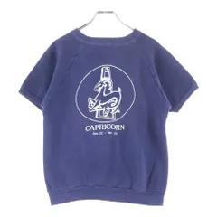 VINTAGE (ヴィンテージ) 70S VINTAGE FRUIT OF THE LOOM CAPRICORN ヴィンテージ USA製 フルーツオブザルーム フロントプリント ラグランスウェット 半袖トレーナー ネイビー