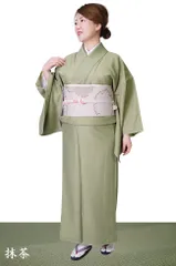 色無地 着物 洗える着物 袷 単品 仕立て上がり 12カラー S/M/L/TL/BL PO-28 抹茶