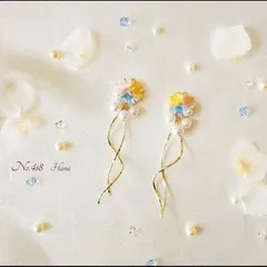 No.418　春色パールウェーブ　本物のお花のピアス　イヤリング