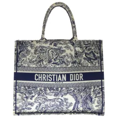 Christian Dior (クリスチャンディオール) Book Tote ブックトート バッグ ラージ トワル ドゥ ジュイ リバース ロゴエンブロイダリー ネイビー×ホワイト