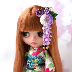 ❁ドール用つまみ細工藤の花下がり和装かんざし❁30ｃｍドール着物浴衣髪飾り/ドール用チャーム◇送料込み◇