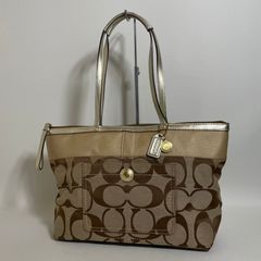 良品 COACH トートバッグ シグネチャー ベージュ 大容量 F19203 - メルカリ
