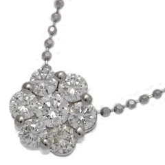 (ラスト1点) 0.5ct/7P･フラワーモチーフ ダイヤモンドネックレス･ペンダント/K18WG/750-3.2g/ホワイトゴールド 翌日配送可【♀】【S】【レディース】★■593228【中古】