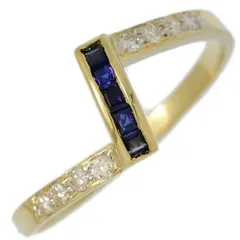 (ラスト1点) 9月誕生石 天然サファイア ダイヤモンド リング K18YG 18金 イエローゴールド 13号 指輪 1.7g 華奢 仕上げ済 記念日【♀】【S】【レディース】★■594915【中古】