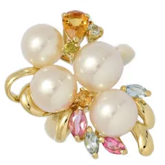 (ラスト1点) アコヤ真珠 パール マルチストーン リング K18YG 18金 イエローゴールド 13号 指輪 8.1g 豪華 仕上げ済 記念日 ギフト【♀】【S】【レディース】★■594624【中古】