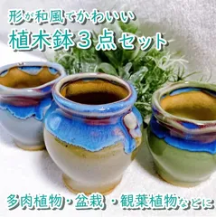 【和風の壺型　陶器製植木鉢 3点セット】　多肉植物・ハオルチア・リトープス・小品盆栽用に　緑色 水色 茶色の3色　　　サボテン　山野草　ミニ盆栽　盆栽鉢　和風鉢　壺鉢　ガーデニング雑貨　bonsai pot