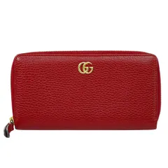 本物 グッチ GUCCI GGマーモント ラウンドファスナー 長財布 ロングウォレット レザー レッド 456117 財布 ウォレット 中古・
