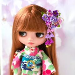 ❁紫ダリア着物・浴衣ドール和装つまみ細工髪飾り❁＜30ｃｍドールサイズ・1／6ドール用かんざし◇送料込み◇