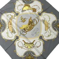 HERMES(エルメス) スカーフ カレ90 アイボリー×グレー×マルチ SPRINGS