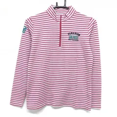【美品】パラディーゾ 長袖ハイネックシャツ ライトグレー×ピンク ボーダー ハーフジップ レディース M ゴルフウェア Paradiso