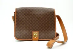 オールド セリーヌ ヴィンテージ ショルダーバッグ メッセンジャー マカダム柄  ゴールド金具 PVCレザー 茶 ブラウン CELINE 5064h