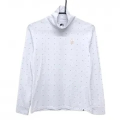 【超美品】フットジョイ 長袖タートルネックシャツ 白×オレンジ 総柄 ロゴ刺しゅう レディース M ゴルフウェア FootJoy