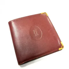 カルティエ CARTIER マスト 二つ折り財布 レザー ボルドー ゴールド金具 ヴィンテージ【鑑定済み】正規品