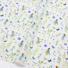 50cm　ドイツ生地　青い花とフェアリー　【acufactum】