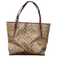 COACH F28365 Pink Signature Taylor Tote, Khaki x Magenta, Excellent Condition