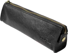 [Dom Teporna] ペンケース 筆箱 本革 スリム おしゃれ レザー 革 イタリアンレザー スムーズな ファスナー 小さい 万年筆 ペン 文房具 ブラック