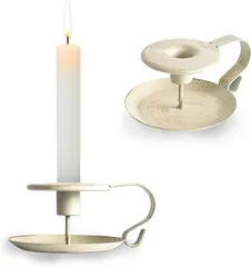 シャンディニー(Chandeny) 燭台 北欧風 キャンドルホルダー 鉄製 ロウソク立て 丸型 ハンドル付き インテリア 卓上 モダン ナチュラル ディスプレイ (ホワイト)