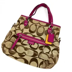 【難あり】 コーチ COACH ハンドバッグ シグネチャー ブラウン ピンク パープル トートバッグ【鑑定済み】正規品