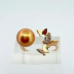 K18YG 白蝶真珠 リング パール約8.8mm ダイヤ 0.07ct #11.5 新品ジュエリー